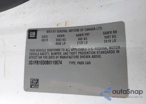 2011 Chevrolet Camaro 1Lt from USA, damaged, VIN 2G1FB1ED0B9119674